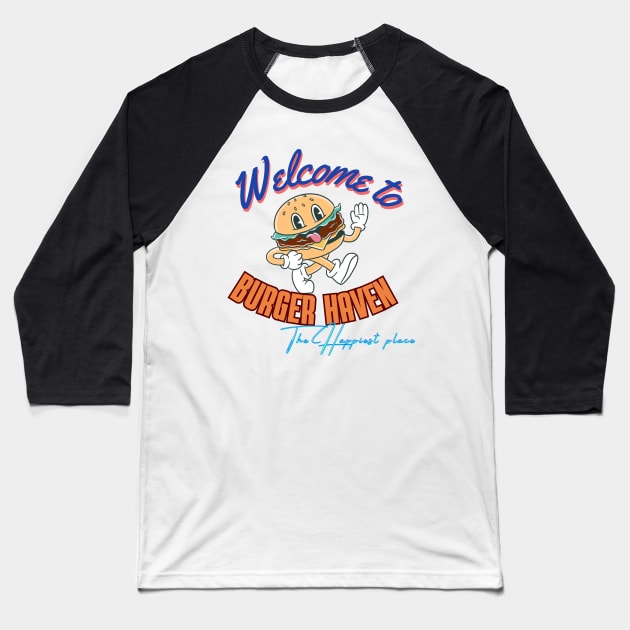 Cute Hamburger Welcome to Burger Haven Baseball T-Shirt by PoiesisCB